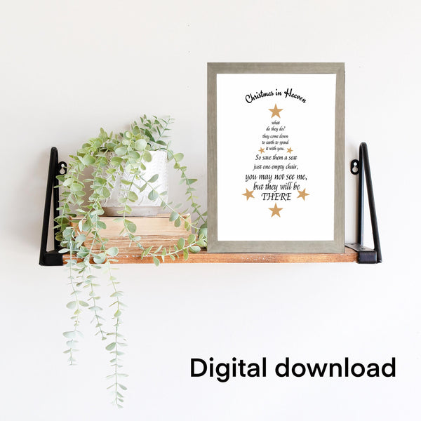 Digital download, Christmas in Heaven, JPEG File, Memorial Quote, Home Decor, Memorial Gift, Christmas Decor.