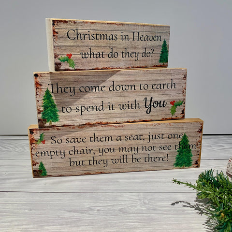 Christmas Decoration, Wooden Blocks, Christmas in Heaven what do they do? Christmas Memorial Sign, Home Decor, Memorial Gift, Christmas Gift