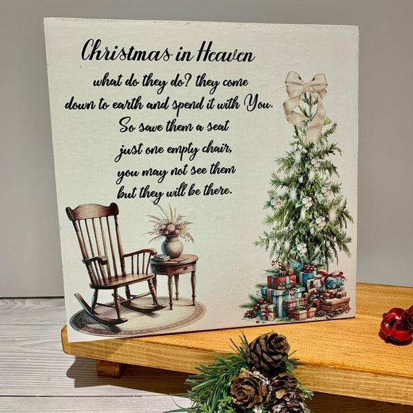 Christmas in Heaven what do they do? Christmas Decoration, Christmas Block, Christmas Wooden Sign, Home Decoration for Christmas, 20 x 20 cm