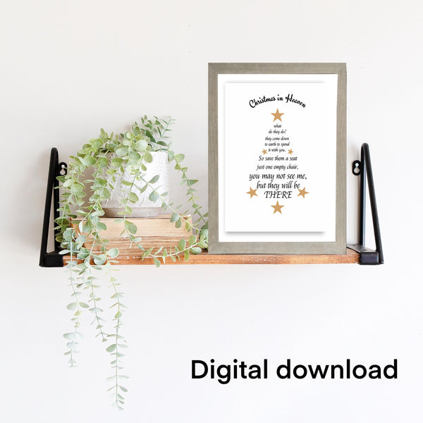 Digital download, Christmas in Heaven, JPEG File, Memorial Quote, Home Decor, Memorial Gift, Christmas Decor.