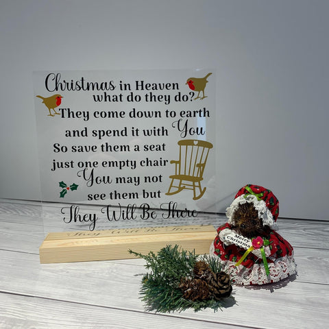 Christmas Decoration, Acrylic Stand, Christmas in Heaven what do they do? Christmas Memorial Sign