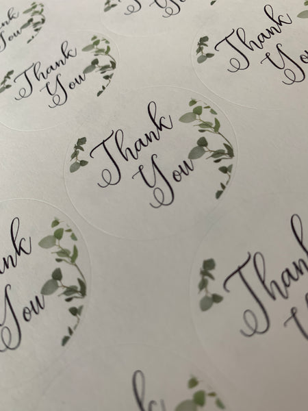 Thank you Stickers | Round 37mm Stickers | 2 x A4 | 70 stickers | Eucalyptus